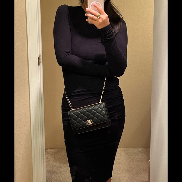 Chanel trendy cc black ROSE GOLD HARDWARE wallet on chain woc 22c - Picture 7 of 10